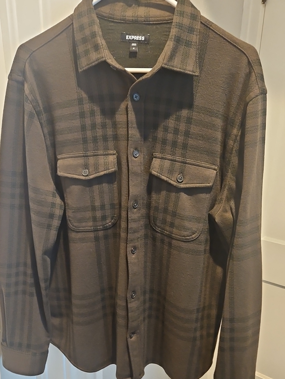 Express Men's Brown Plaid Button-Front Flannel Shirt